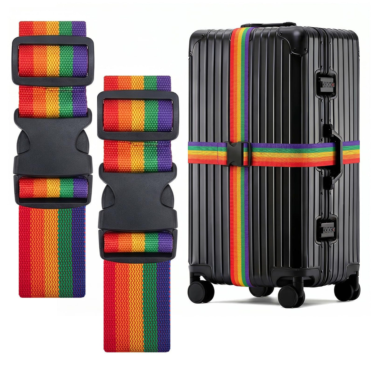 WISYOK Luggage Straps Extended, 4 Pack, 130-250cm Adjustable, Blue Orange