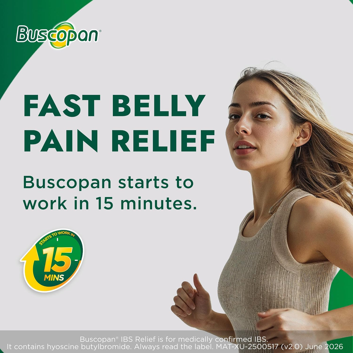 Buscopan, Targeted Belly Pain Relief, Starts to Work in 15 mins, 60 Tablets