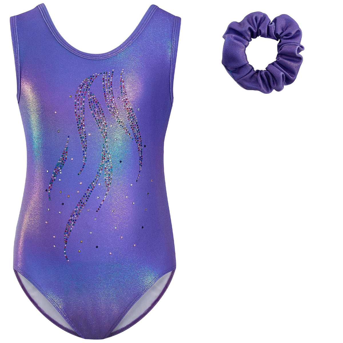 Gogokids Girls' Three-Piece Gymnastics Set, Sleeveless Leotards with Shorts and Hairband, Sparkling Ballet Dancing Unitards - Gymnastics Outfit with Gradient Color Design for 3-12 Years