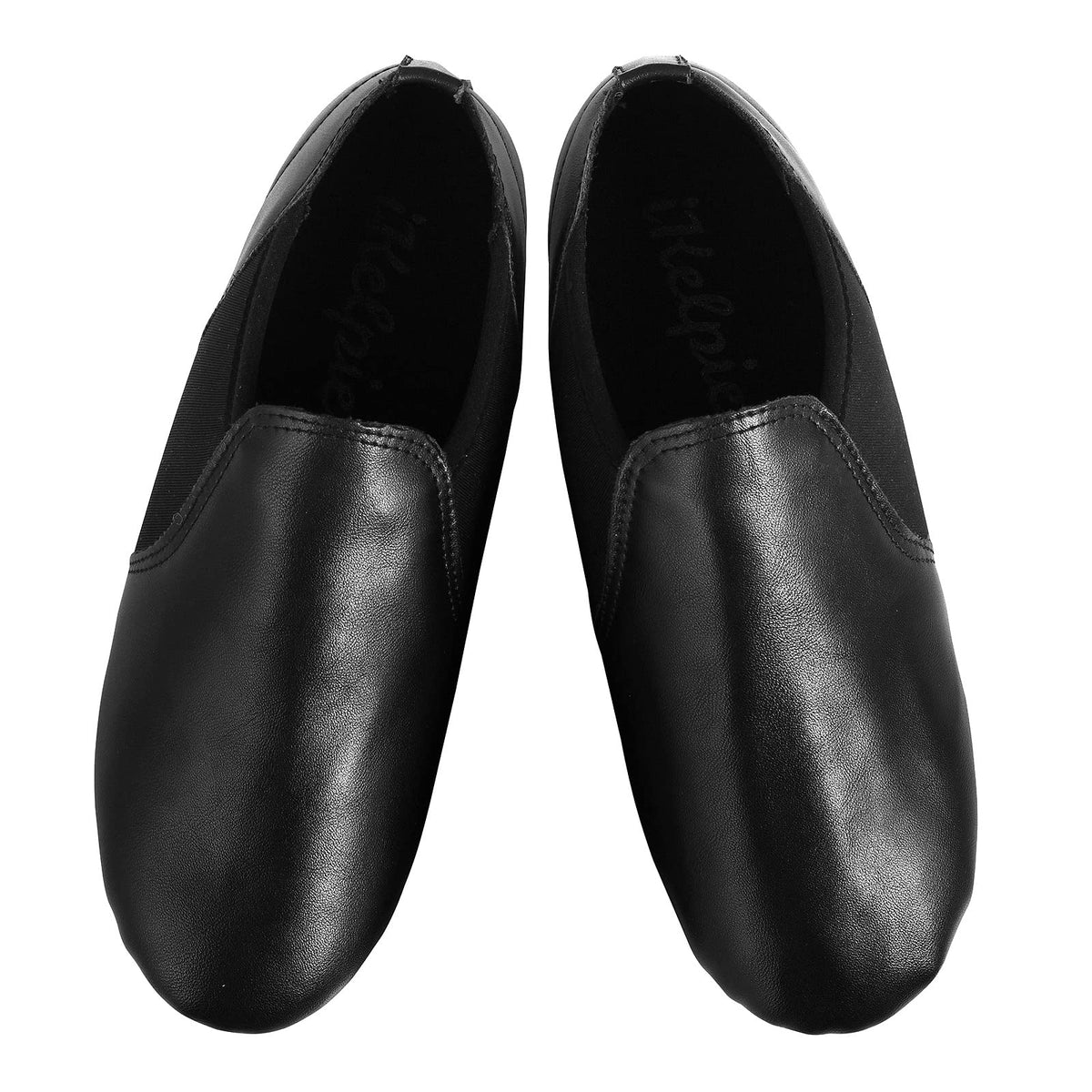 Slip On Jazz Dance Shoes - Pure Black Leather - Modern Stage Rubber Heel - Neoprene - Irish Dancing Pumps - Adults & Kids