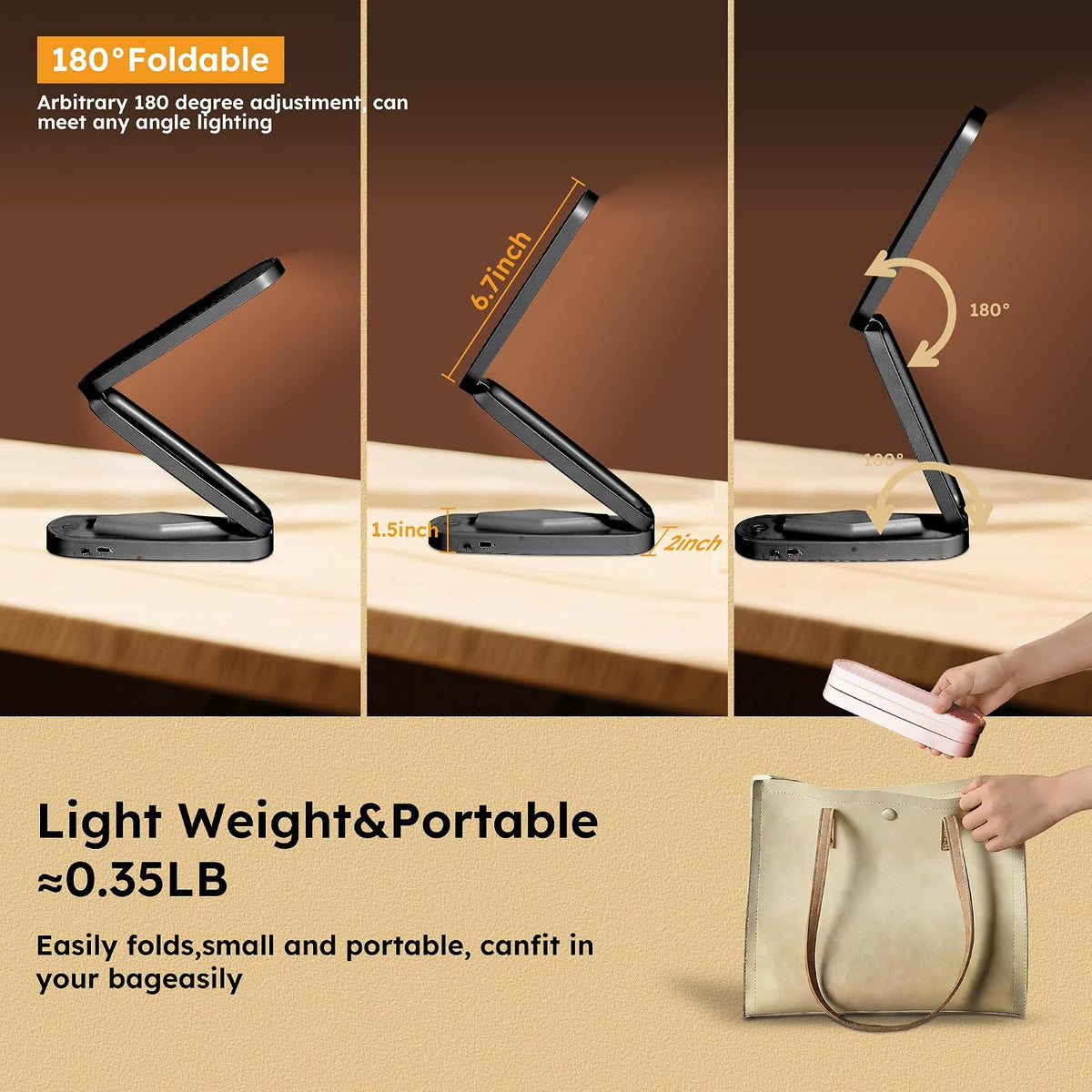 Small LED Rechargeable Portable Foldable Cordless Desk Table Lamp