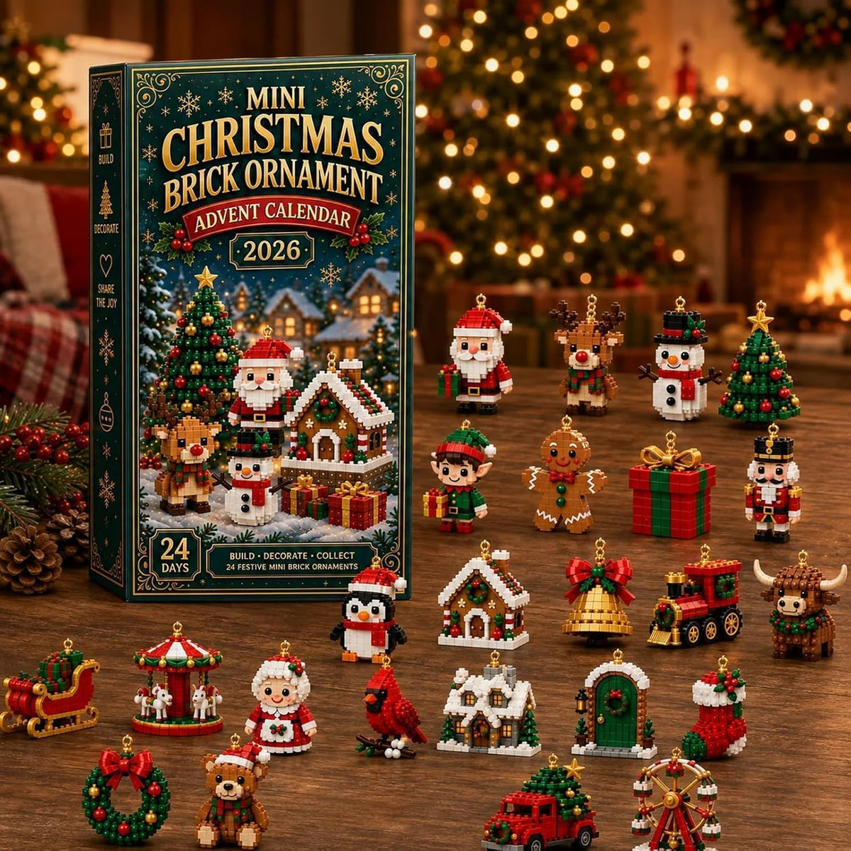 24-Day Mini Christmas Brick Ornament Advent Calendar 2026 (2D) (3D Version)