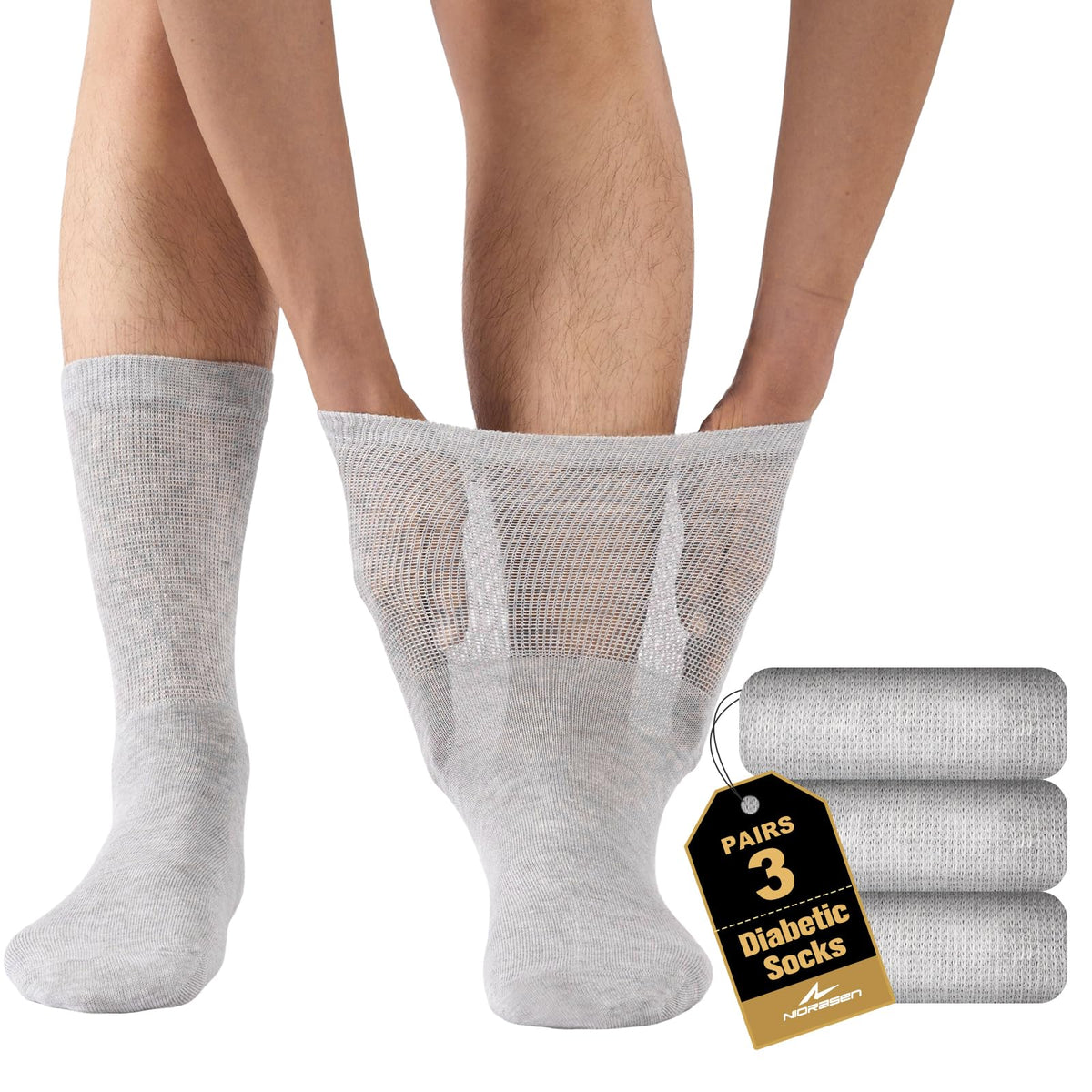 Niorasen Men's Extra Wide Diabetic Bamboo Socks, 3/6 Pairs