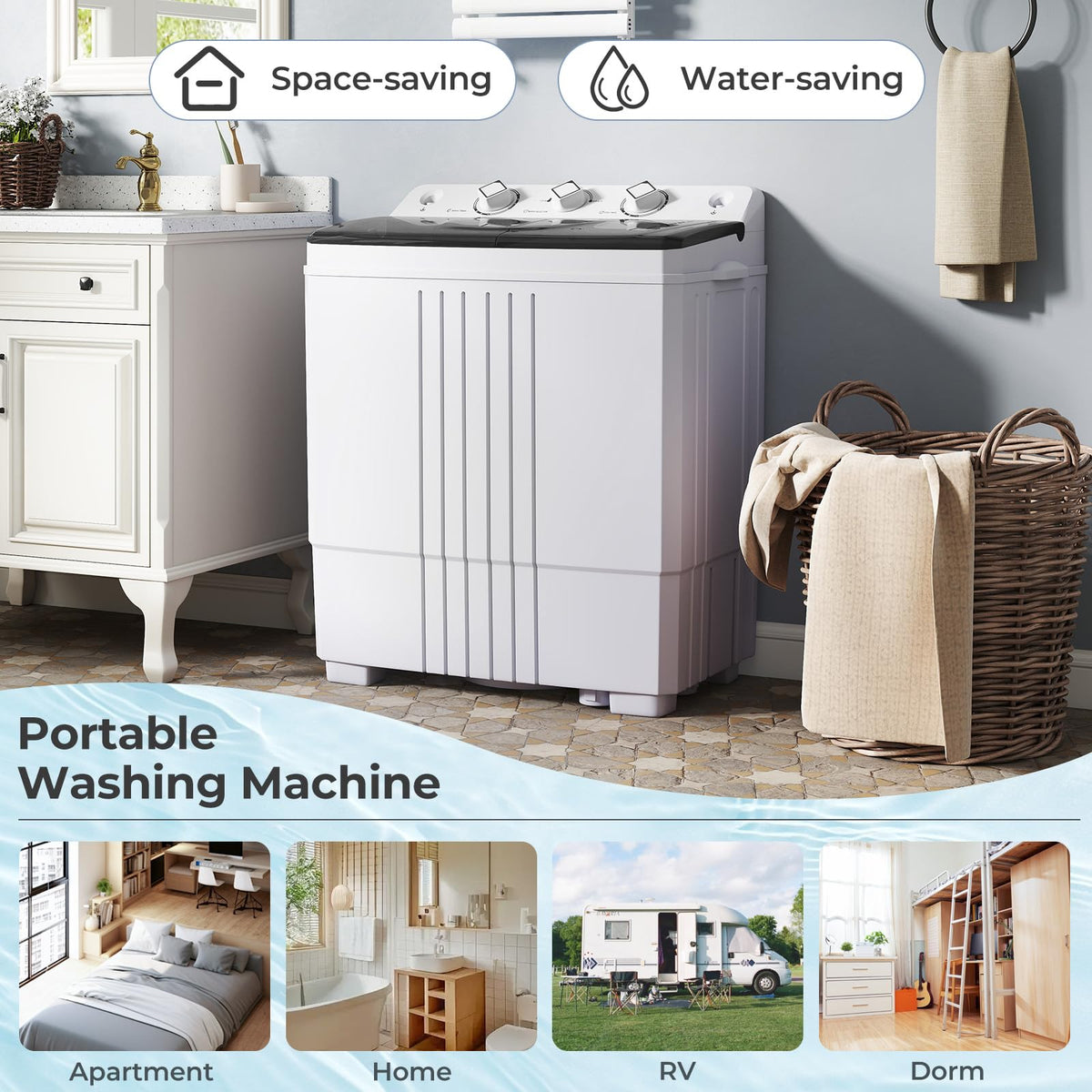 TANGZON Twin Tub Washing Machine, 8KG Portable Washing Machine Spin Dryer