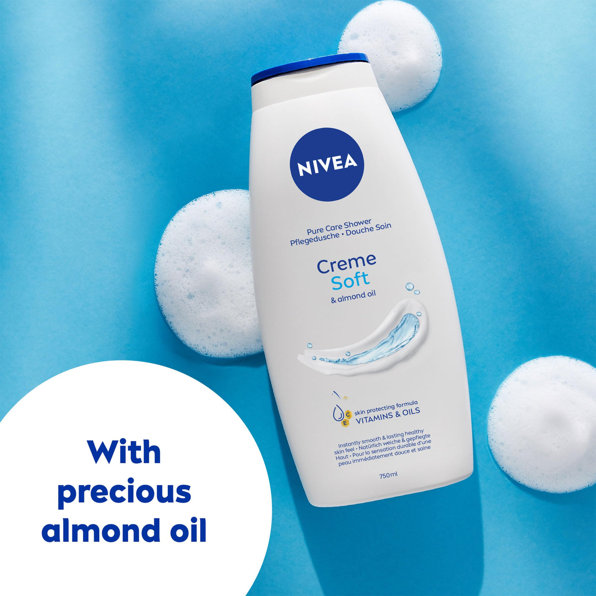 NIVEA Care Shower Creme Soft (250 ml) Enriched with Almond Oil, Moisturising Gel Body Wash, Skin Moisturiser with Mild Scent