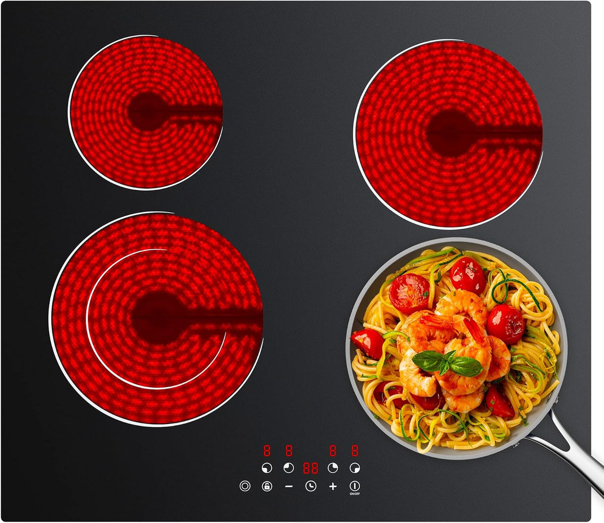 CDV 60cm Ceramic Hob 4 Zones 6400W Dual Ring Built-in Hardwired CDVER64B