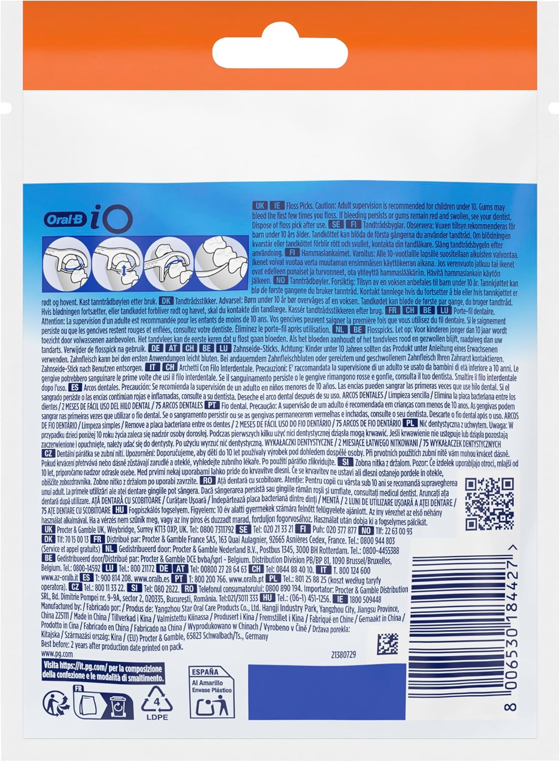 Oral-B Simply Clean Floss Picks - Remove Plaque - Interdental Flossing Sticks for Tight Spaces - Mint Flavour - 75 Sticks per Pack