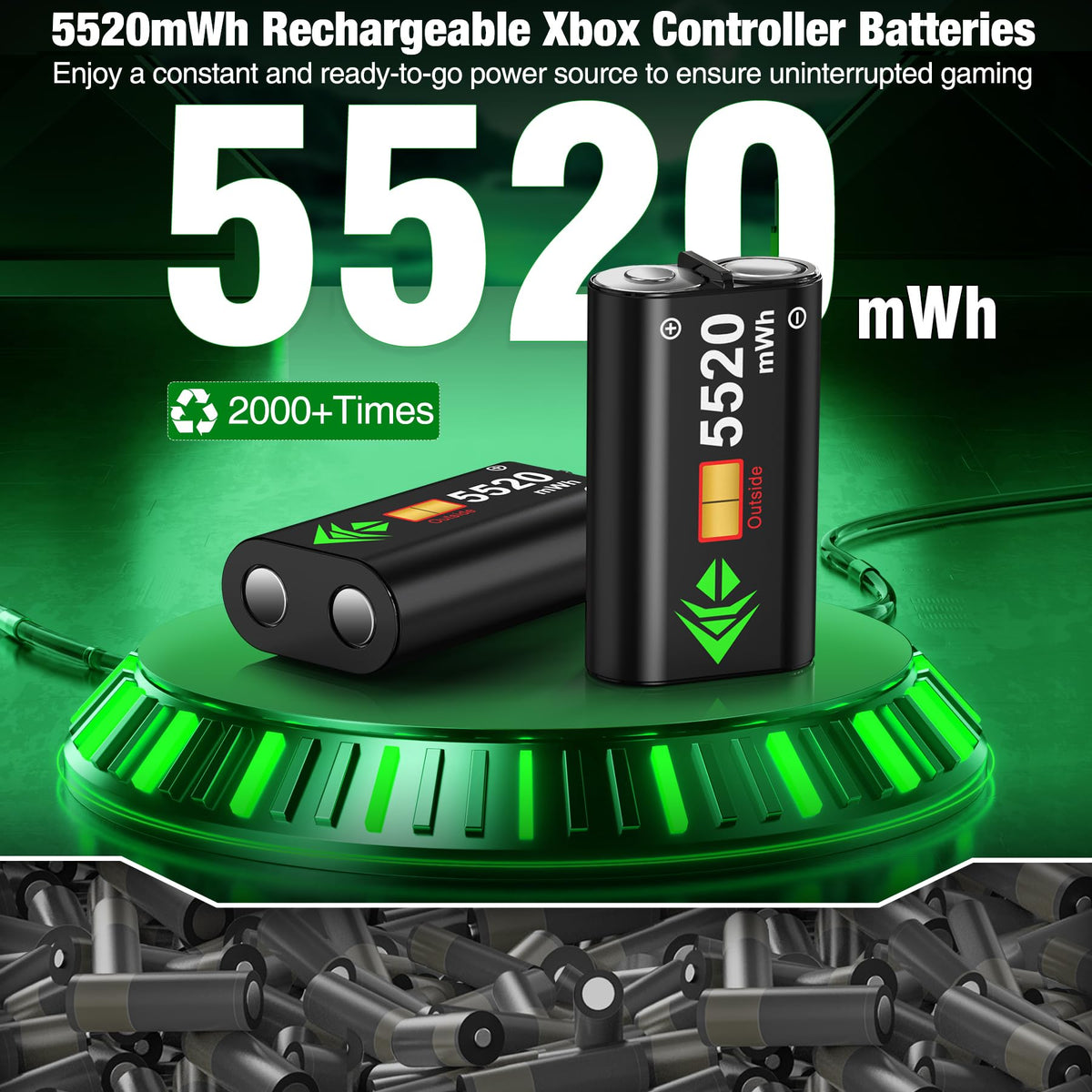 Rechargeable Battery Pack for Xbox One/Series Controller, 4x6200mWh Battery Pack with Charger/Cooling RGB/25H Playtime, Compatible with Xbox One/S/X/Elite 1, Series S/X Controller