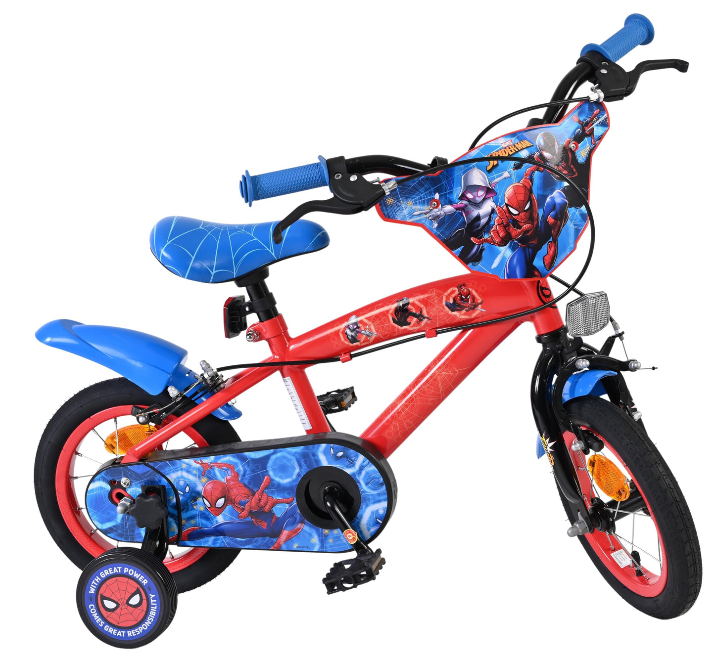 Volare Official Marvel Spider-Man Kids Bike 12" with Stabilisers — Ages 3-4
