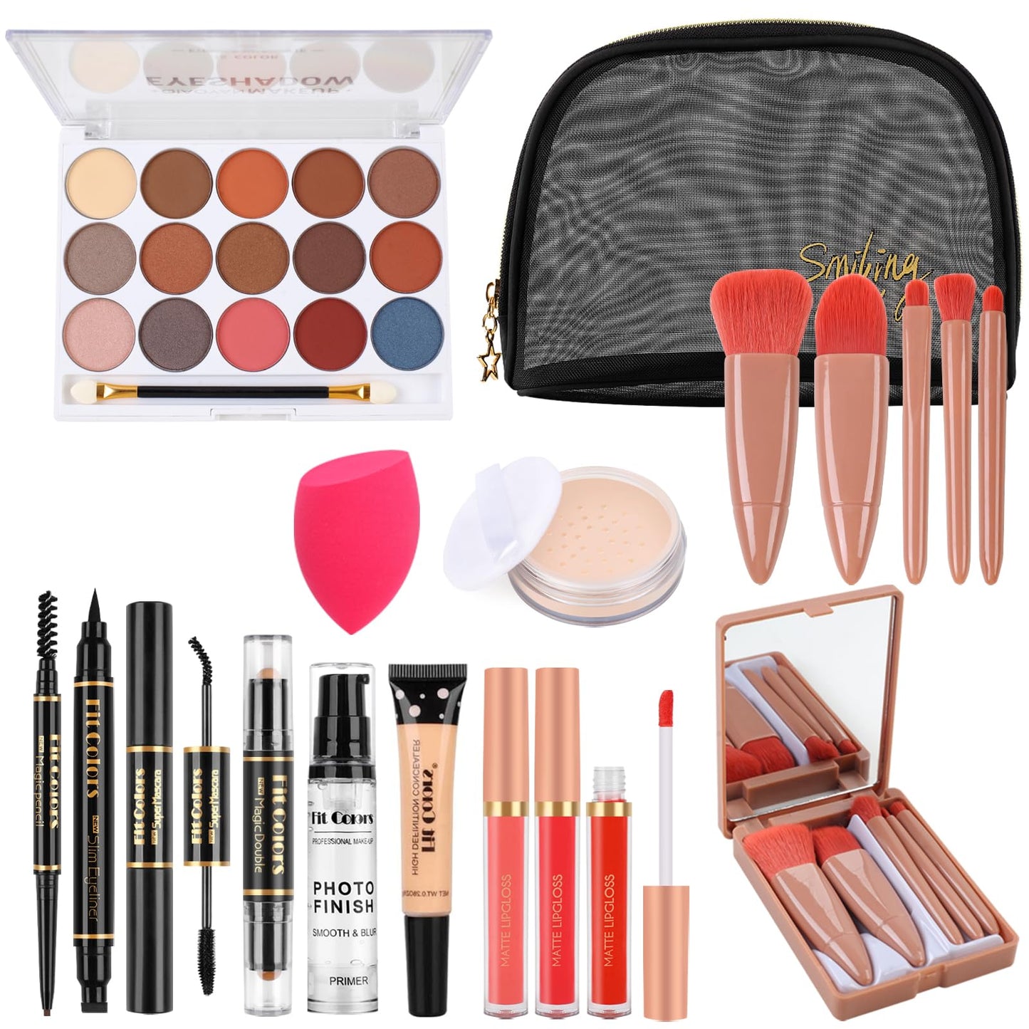 LYMYBETY Makeup Set, Cosmetic Make Up Starter Kit With Storage Bag Portable Travel Make Up Palette Eyeshadow Foundation Lip Gloss for Teenage & Adults (Style B), 1.0 count