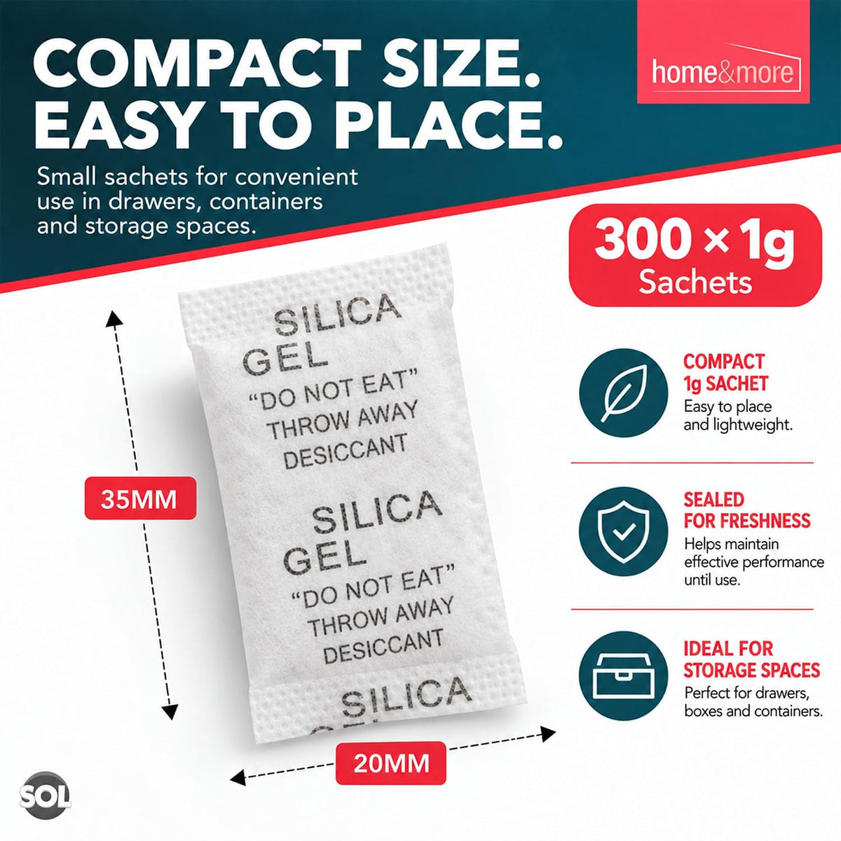 SOL 300pk Silica Gel Sachets - 1g Silica Gel Packets Desiccant Sachets