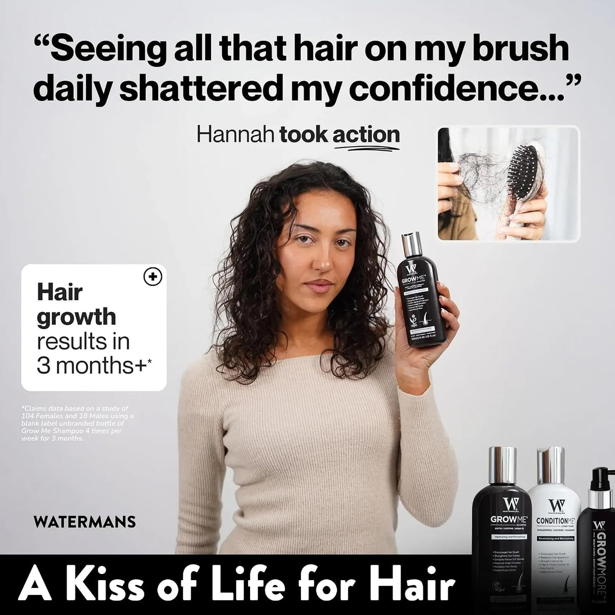Watermans Grow Me® Hair Growth Shampoo - Not just a Caffeine Shampoo we include Biotin, Argan Oil, Rosemary, Niacinamide. Hair Thickening Treatment for Women & Men with progressed thinning.