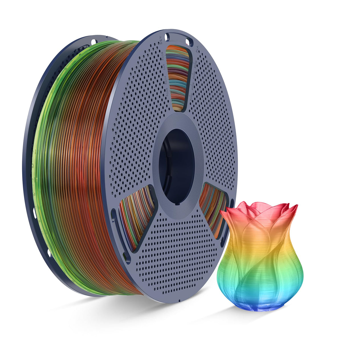 SUNLU 4KG Silk 2.0 PLA Filament 1.75, Gold+Silver+Titanium Steel+Copper Red