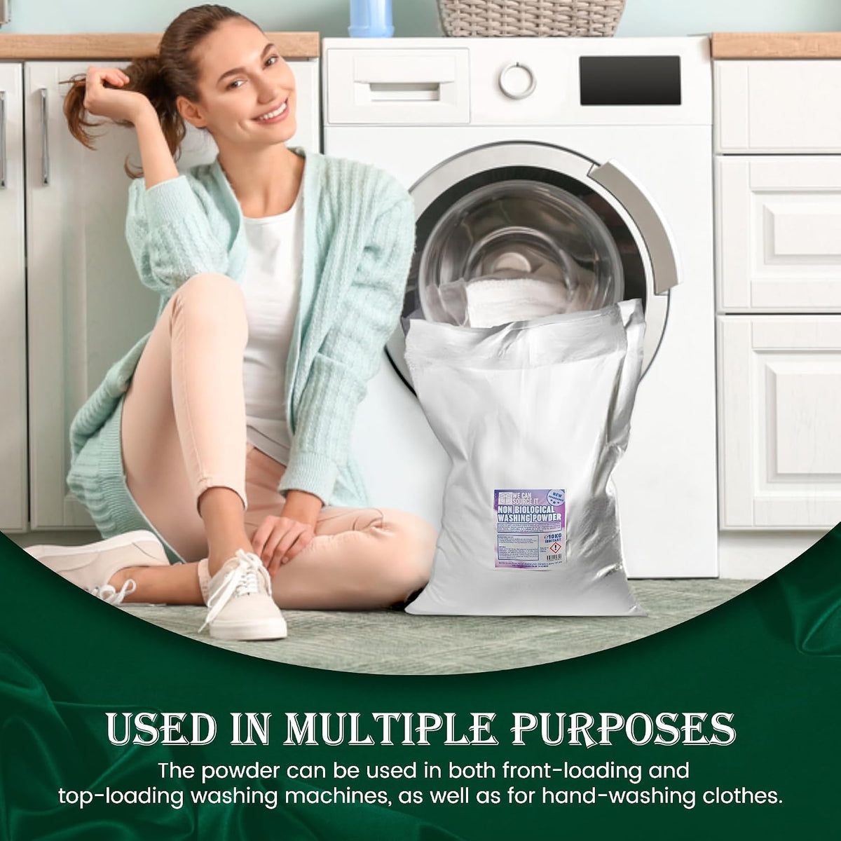 We Can Source It Ltd - Non-Bio Washing Powder 10Kg – 250 Washes Laundry Detergent Sack – Enzyme-Based Stain Removal, Cold Water Effective & Safe for Septic Systems