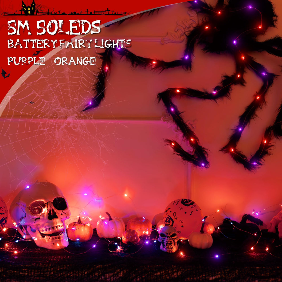 Ollny 10m 100LED Red Fairy Lights Battery Operated,Copper Wire String Light