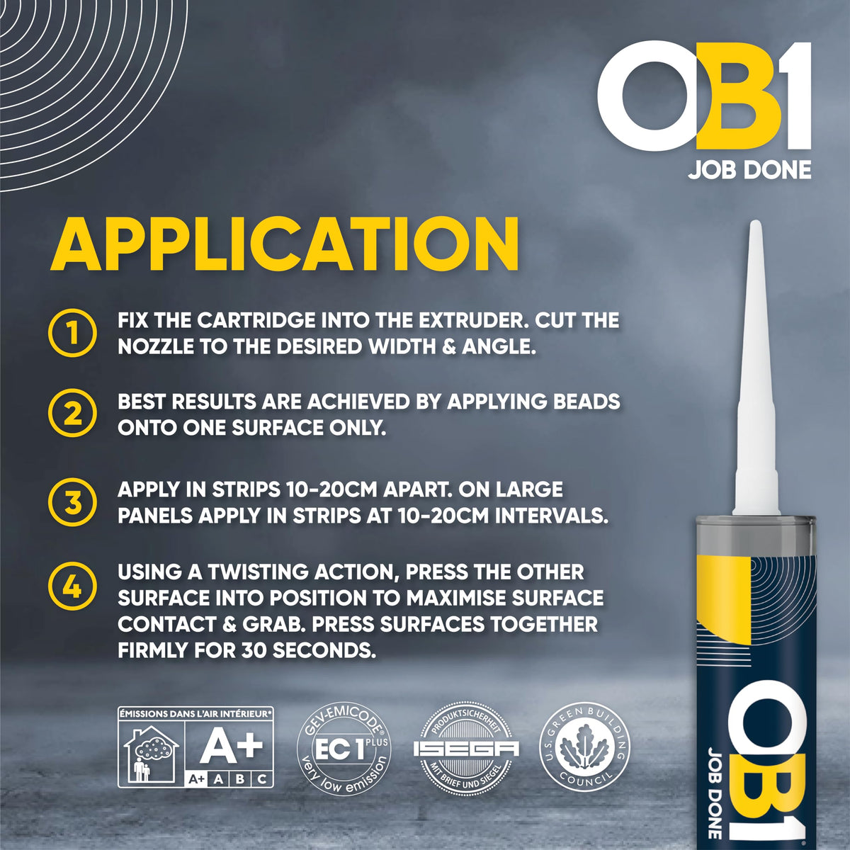 OB1 Clear Multi-Surface Construction Sealant & Adhesive, 290ml 2in1 formula