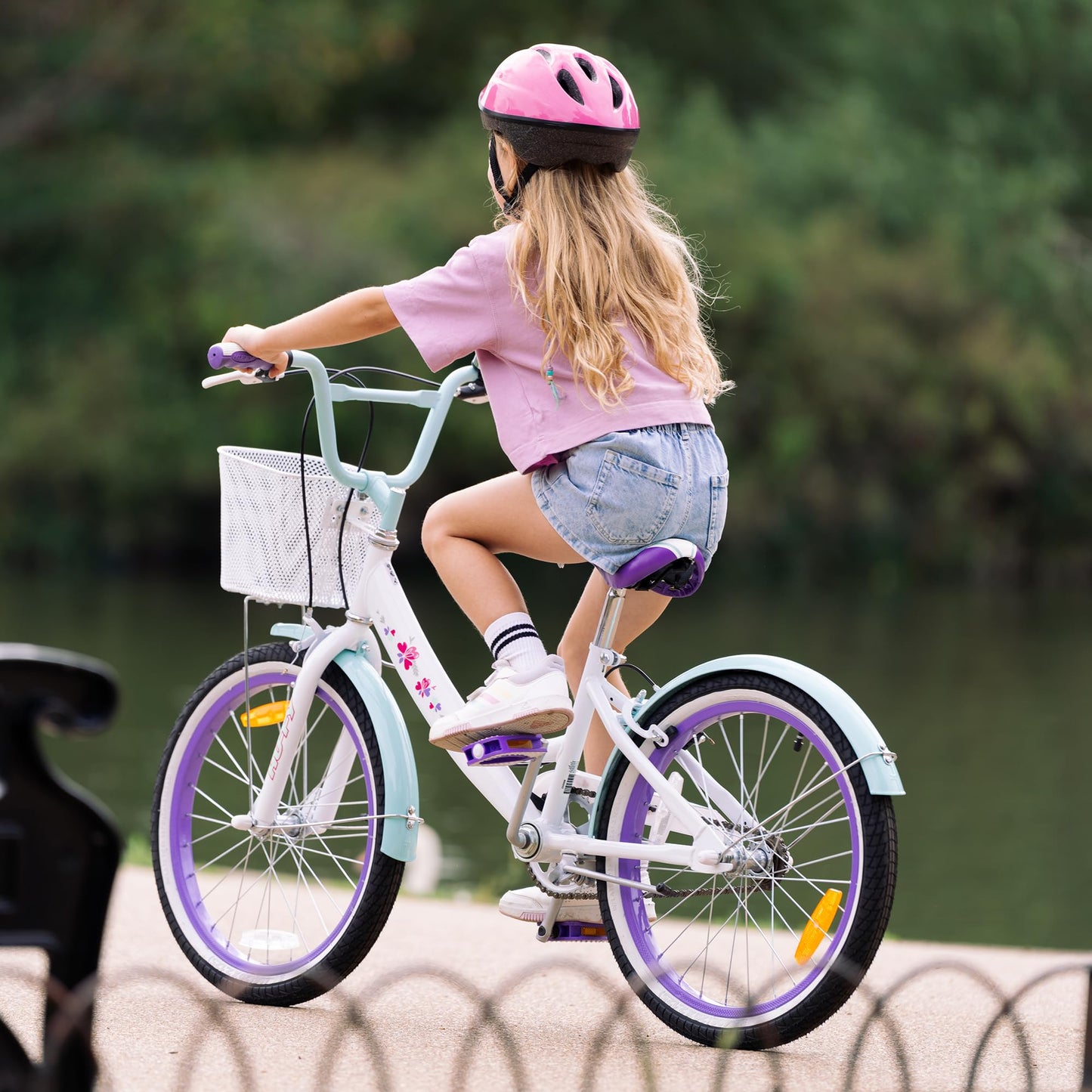 Huffy Girly Girl 20" Girls Cruiser Bike with Basket, Bell & Mudguards — White | Ages 5-9