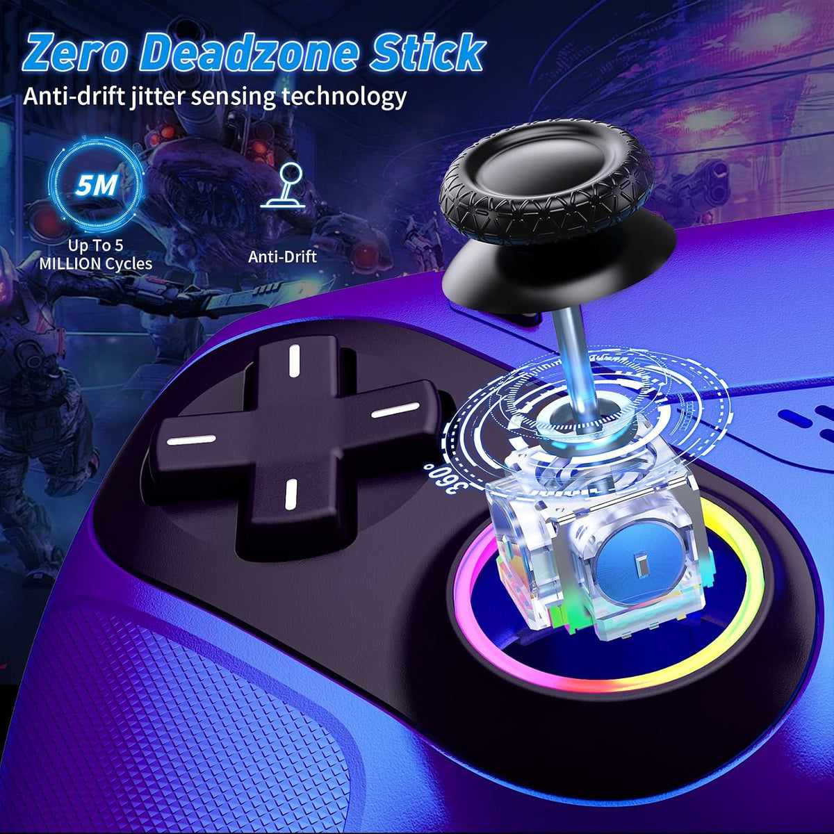 Dinosoo RGB Wireless Controller for PS5/Pro/Slim/PC, with Back Paddles, Touchpad, Dual Vibration, 6-Axis Gyro, Macro, Turbo, Speaker & 3.5mm Audio
