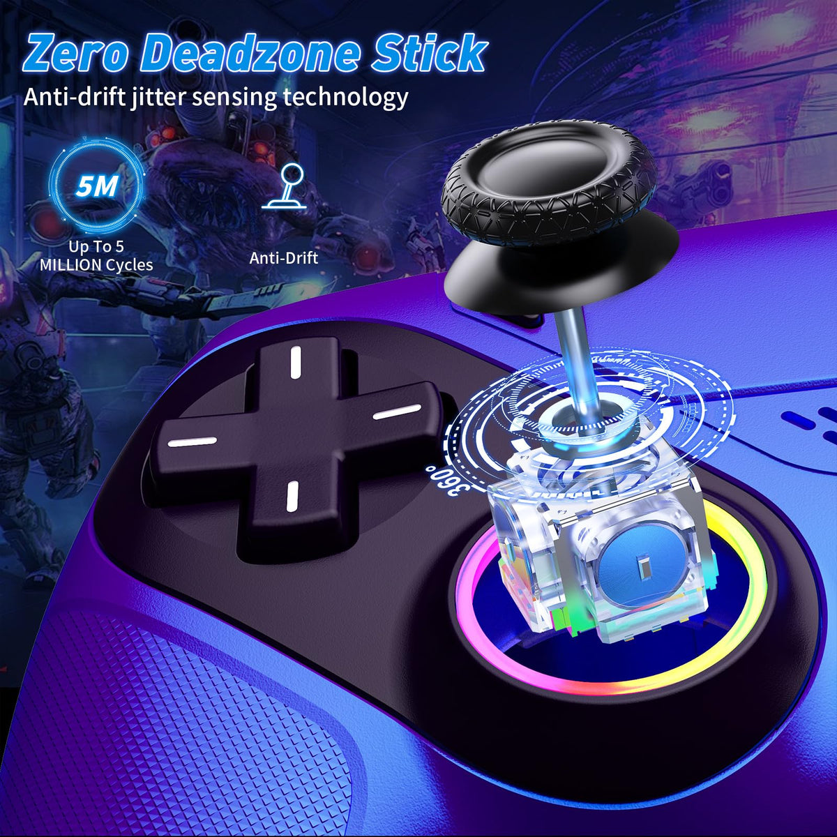 Dinosoo RGB Wireless Controller for PS5/Pro/Slim/PC, with Back Paddles, Touchpad, Dual Vibration, 6-Axis Gyro, Macro, Turbo, Speaker & 3.5mm Audio