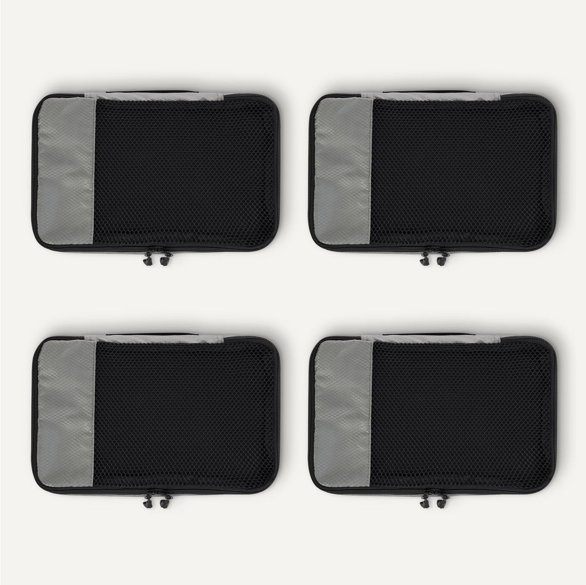 Amazon Essentials 4-Piece Packing Cubes Travel Accessories Set, Luggage Organiser with Double Zip, Mesh Top, 100% Polyester, Medium, Black (Previously Amazon Basics)