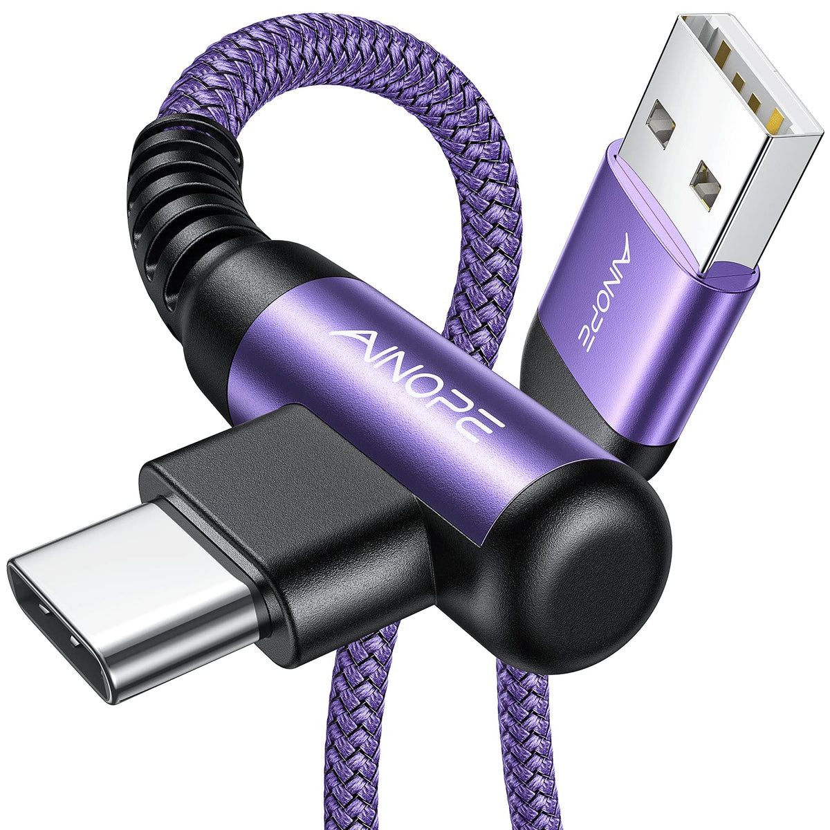AINOPE USB C Charger Cable,(2Pack 2M) 3.1A Right Angle USB to USB C Cable