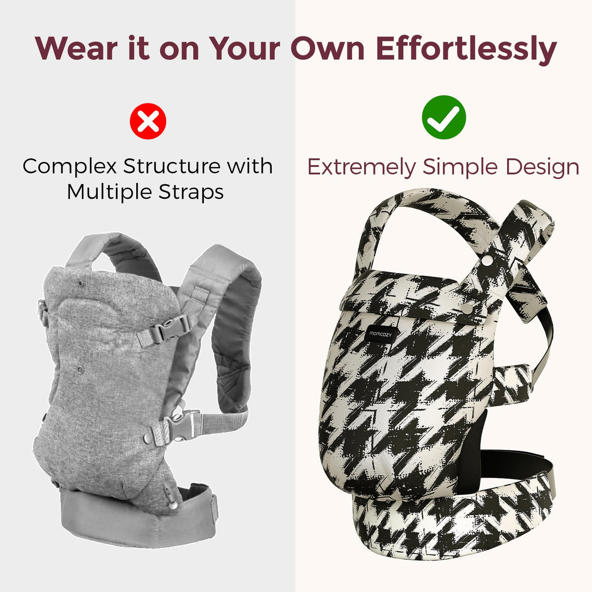 Momcozy Baby Carrier for 3-24M/3.2-20kg, Waist 64-127cm, Cotton Khaki