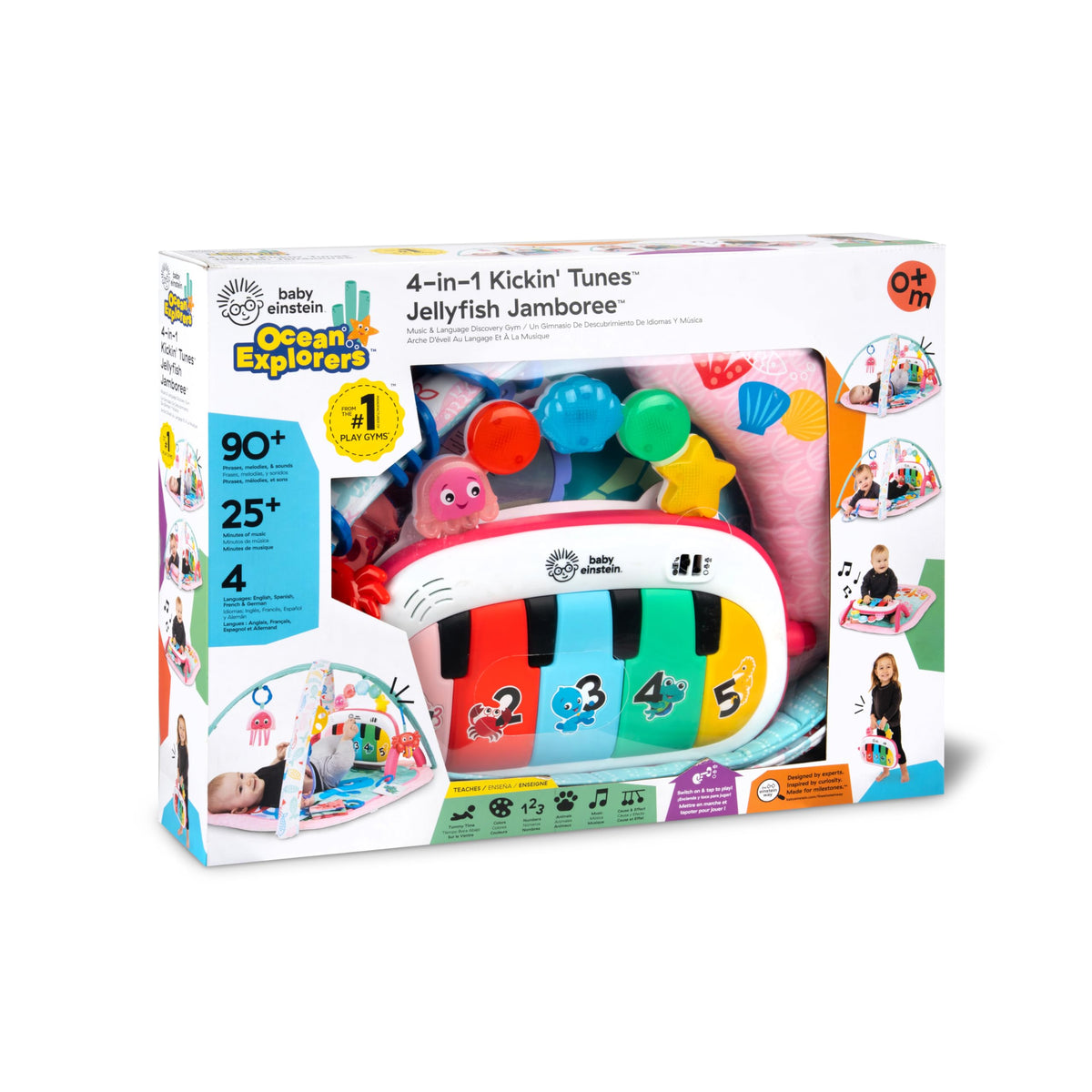 Baby Einstein 4-in-1 Kickin Tunes Play Gym, Tummy Time Baby Play Mat with Kick Piano, Music & Language Discovery, Sensory Toys, Lights & Sounds, for Newborns & Up