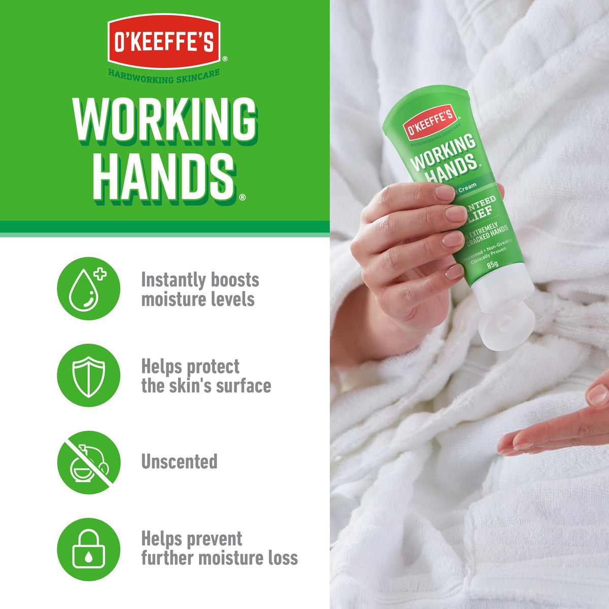 O'Keeffe's Working Hands, 96 g Jar 2 Pack - Hand Cream for Extremely Dry, Cracked Hands | Instantly Increases Moisture Content, Forms a Protective Layer and Prevents Moisture Loss