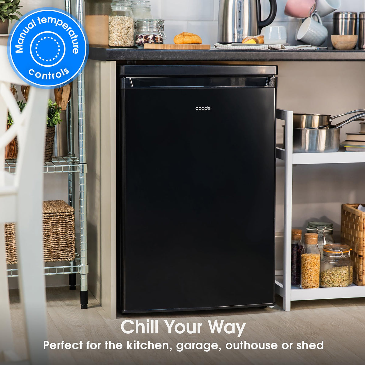 Abode Under Counter Freezer 55cm Wide Freestanding White 91 Litre with 4 Drawers, Adjustable Feet & Reversible Door, 4 Star Freezer, Suitable for Garages & Outbuildings A85UCFZ552E1W (White, 55 cm)