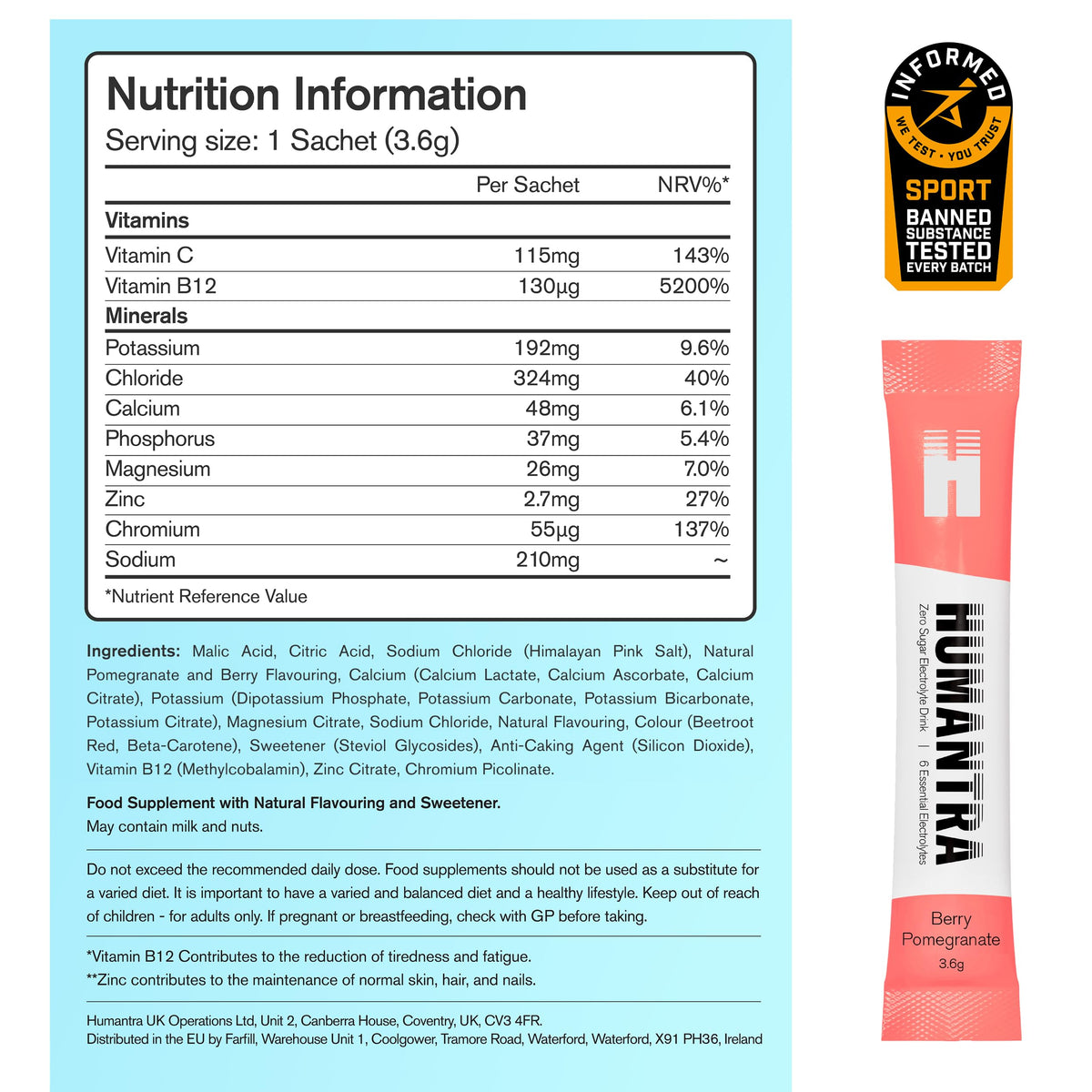Humantra Electrolytes Powder Hydration Sachets - Himalayan Lime, 20ct