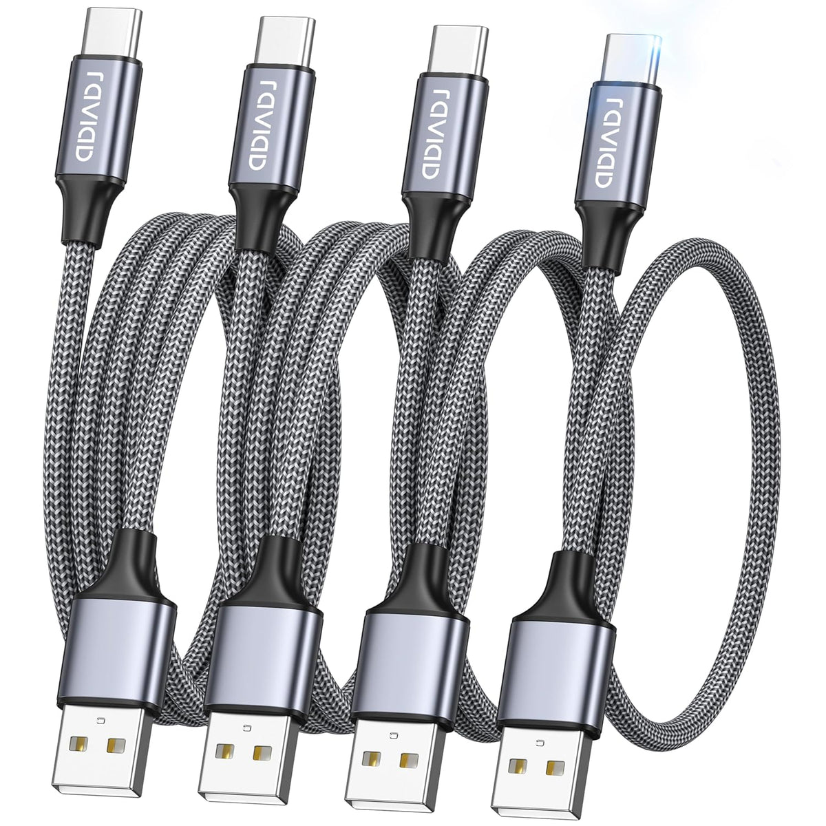 RAVIAD USB C Charger Cable [4Pack 0.5M+1M+2M+3M] USB to USB C Cable 3A Fast