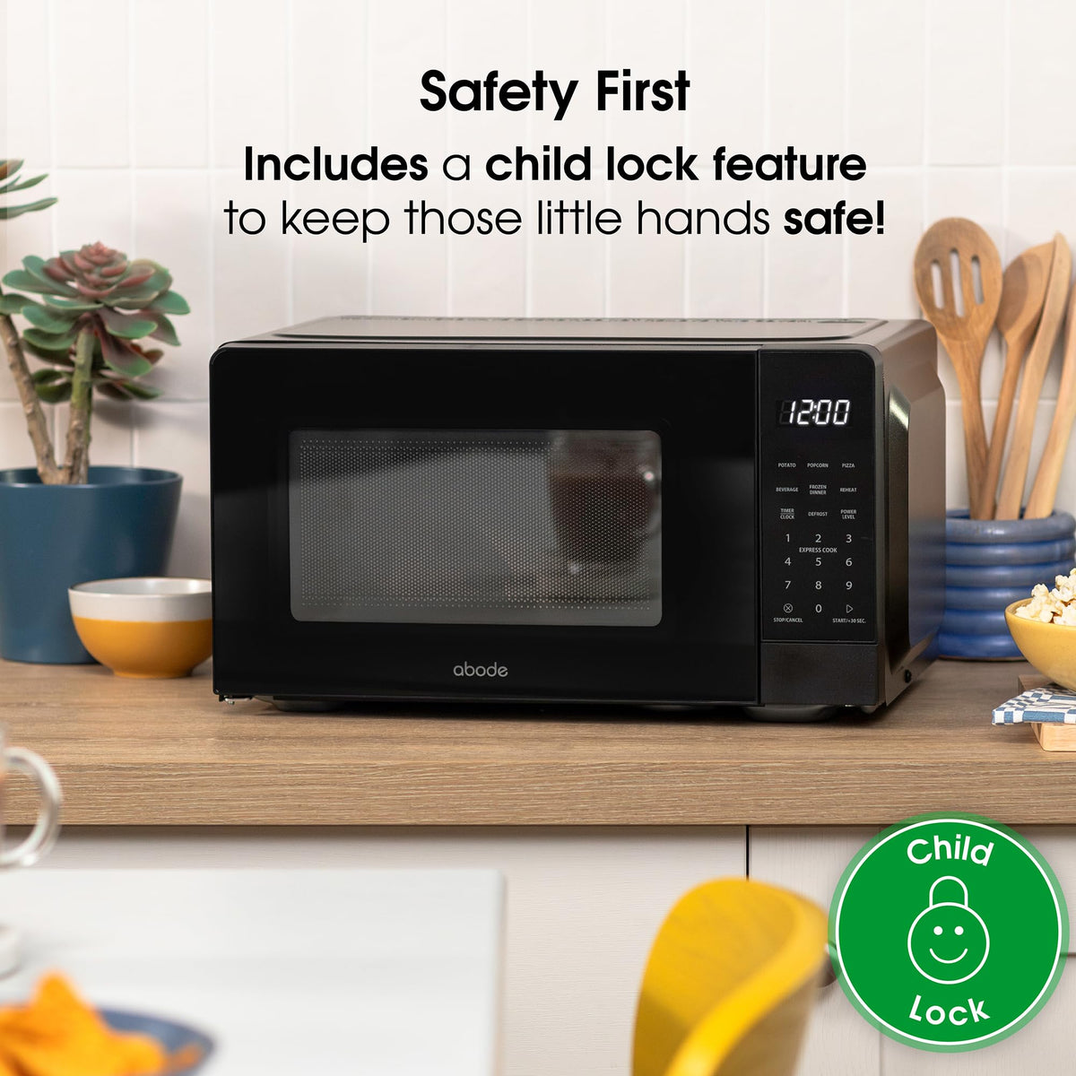 Abode Touch Control Microwave 20 Litre Black Digital 700W with Clock & Timer, 5 Auto Cook Settings & Defrost, 10 Power Levels AMT2012B (Touch Control, Silver)