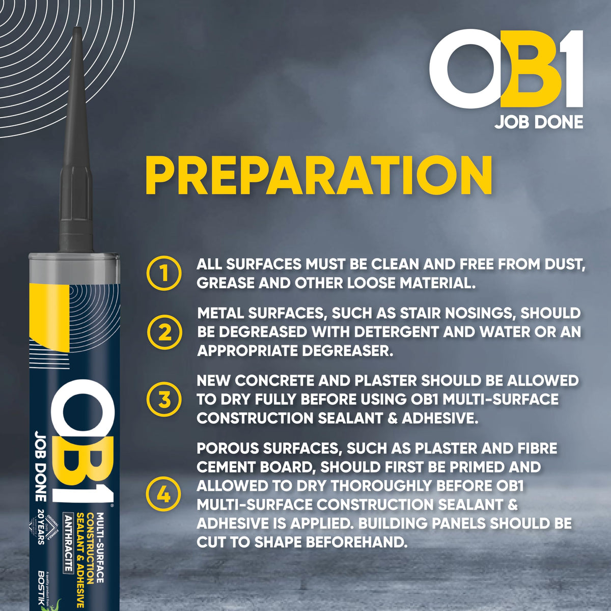 OB1 Clear Multi-Surface Construction Sealant & Adhesive, 290ml 2in1 formula