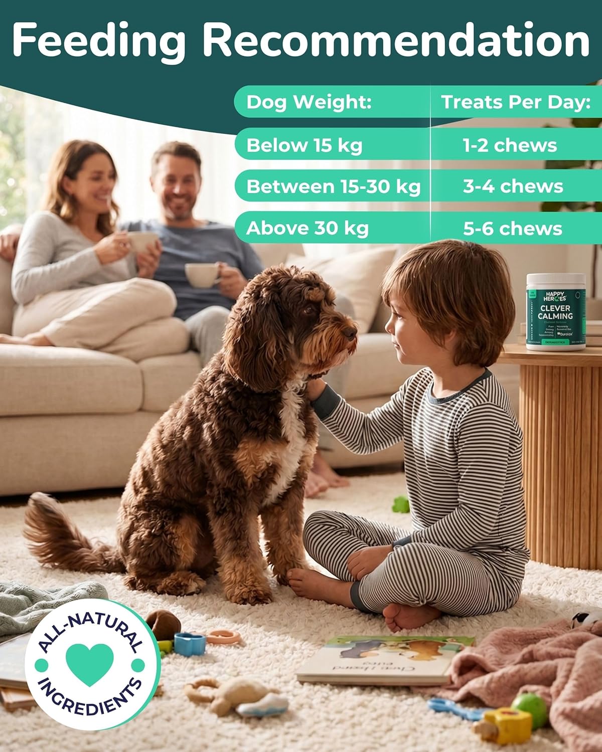 Clever Calming Dog Treats, 100% Natural Supplement, Behavioural Health, Reduces Stress, Fear, Hyperactivity, Aggression, Dog Anxiety Relief & Relaxation, 120 Grain Free Dog Treats
