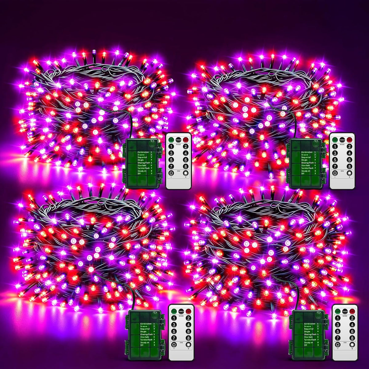 Halloween Lights Outdoor Remote,Orange Purple Fairy Light Battery Operated