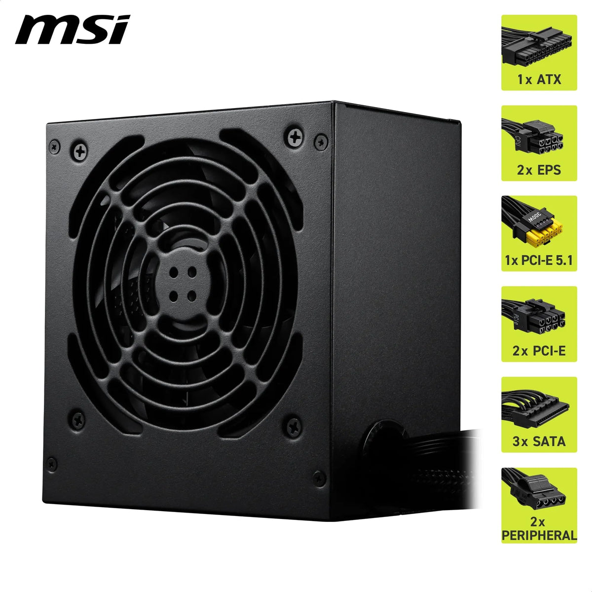 MSI MAG A750GL PCIE5 Power Supply Unit, 750W, 80 Plus Gold, Fully Modular, ATX 3.0, PCIe 5.0 GPU Support, 120mm FDB Fan, Full-Bridge LLC, Flat Black Cables - 7 Year Warranty
