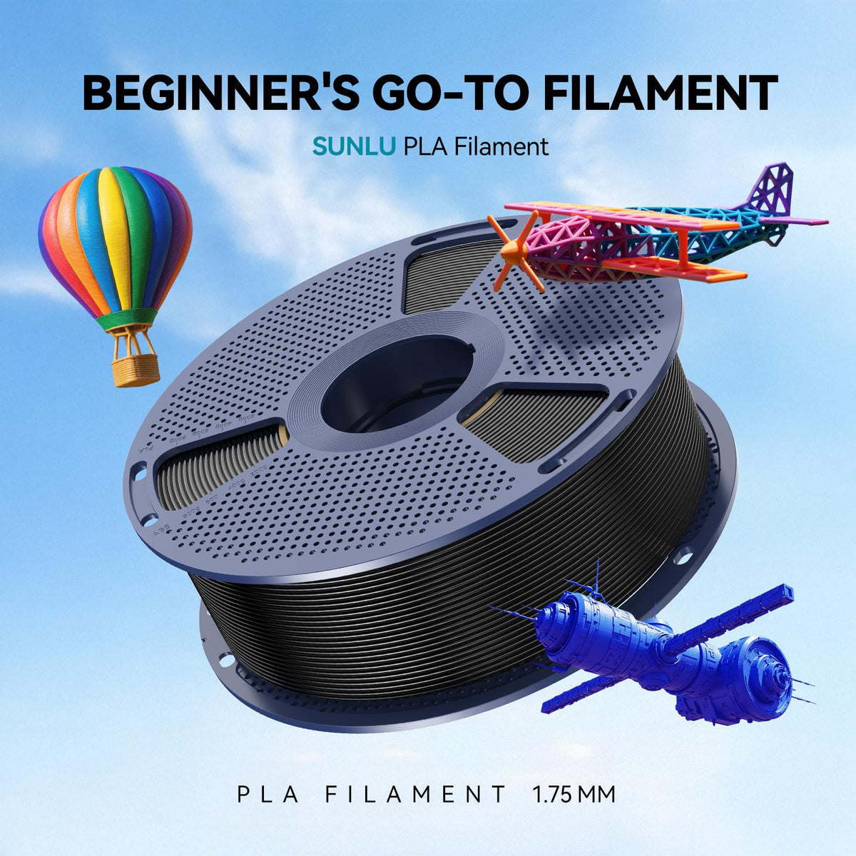 SUNLU PLA Filament 1.75mm Black PLA 1KG, Neatly Wound 3D Printer Filament
