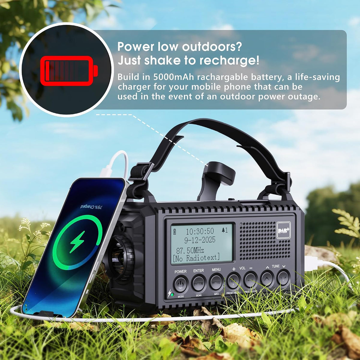 ROCAM Wind up Radio Solar, Battery, Torch, Portable DAB Radio