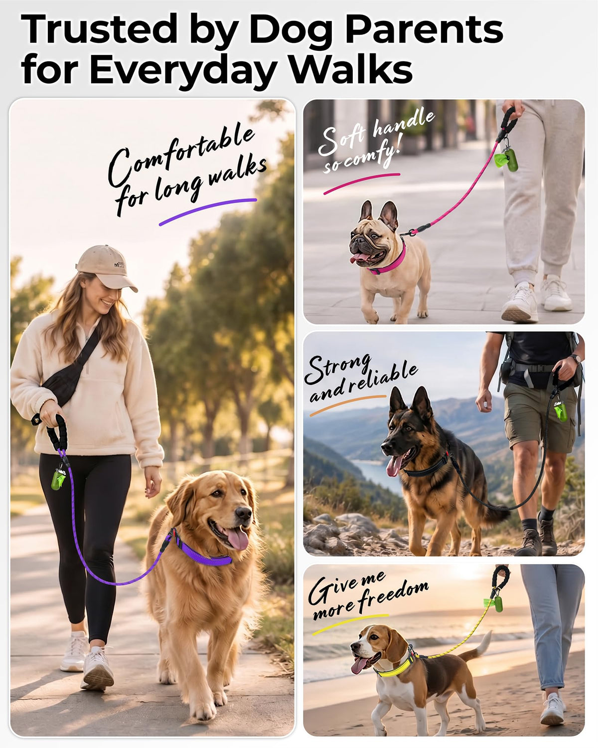 Taglory Rope Dog Lead with Soft Padded Handle – Reflective Rock Climbing Rope Lead for Small and Medium Dogs 120 cm 1.0 cm Black