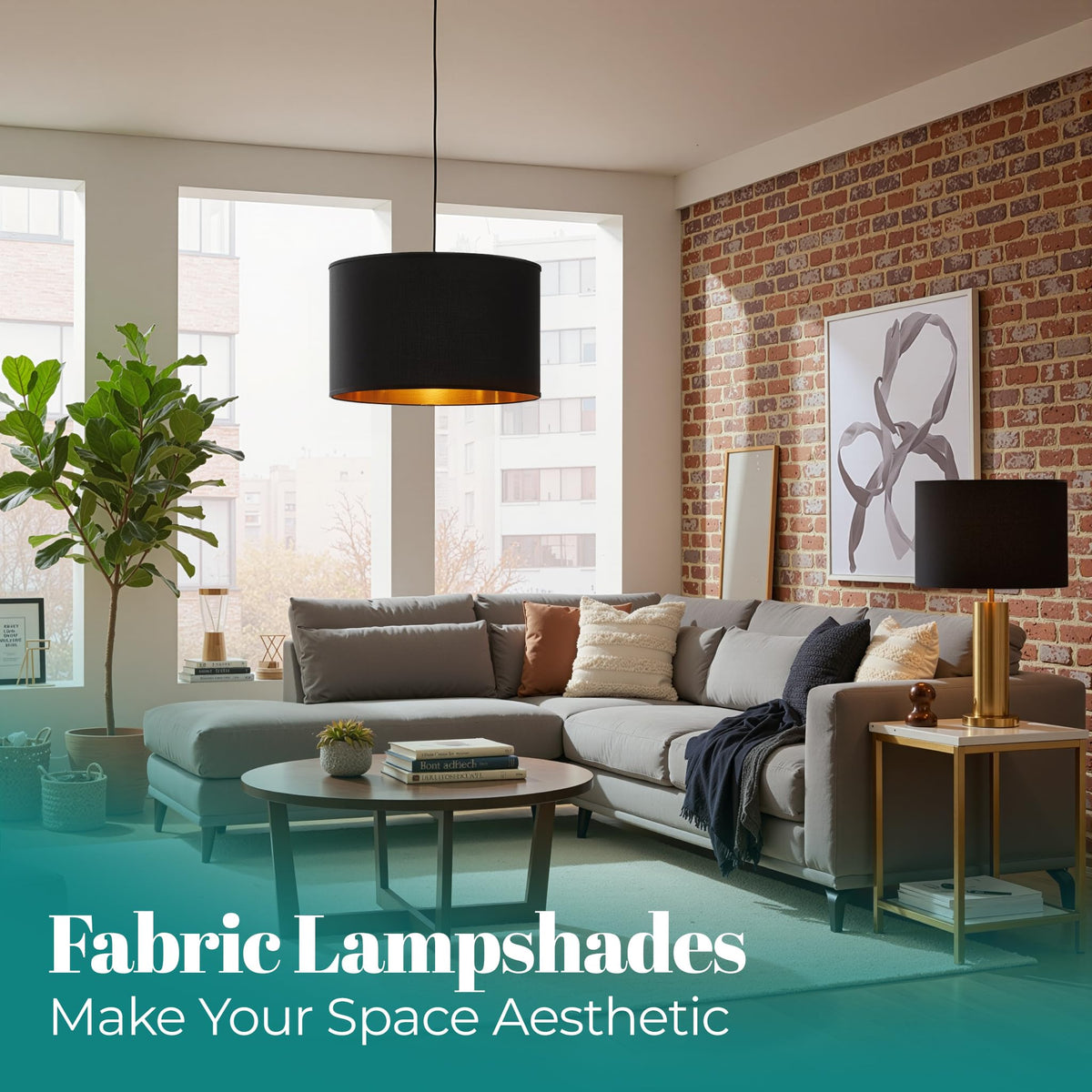 GIGGI Fabric Lamp Shades with Golden Inner Light Shade Ceiling – Modern Lampshades for Ceiling Lights, Lamp Shades for Table Lamps, Floor Lamps, Living Room, Bedroom, Home Décor (Green, 12")
