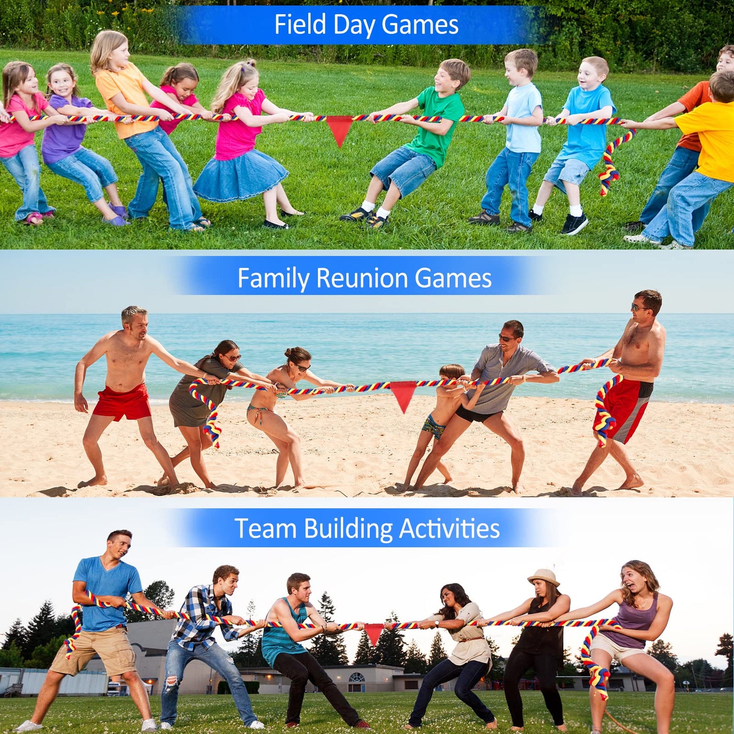 Tug of War Rope 20FT for Kids and Adults, Outdoor Field Day Lawn Yard Family Reunion Birthday Party Games, Outside Backyard Camping Picnic Game,Carnival Games Fun for Team Building Activities