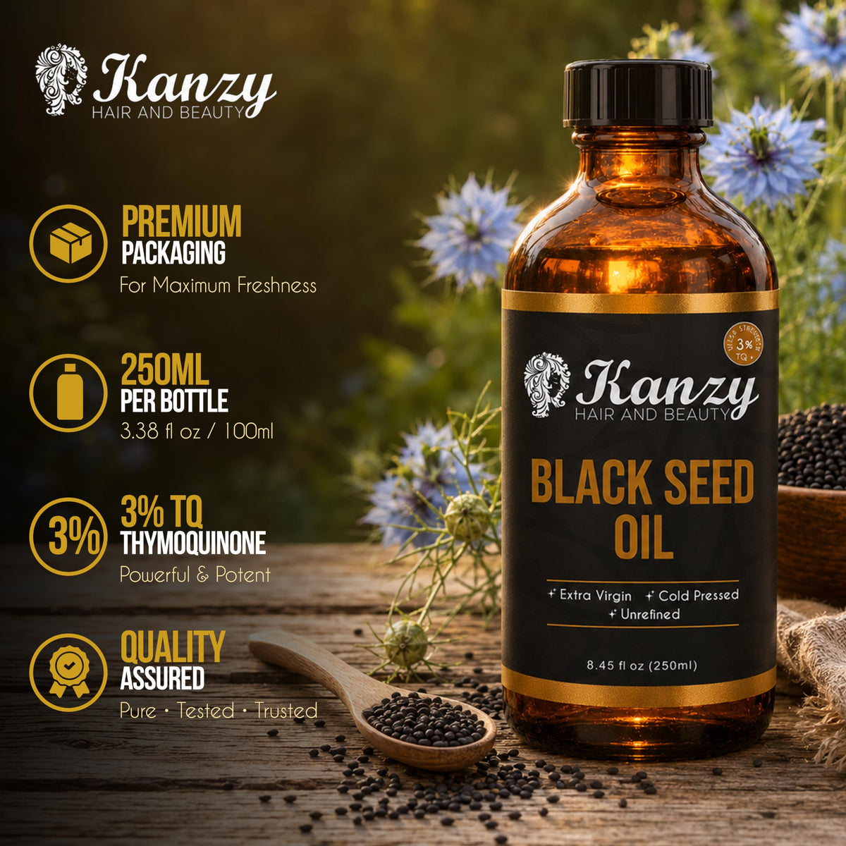 Kanzy Vitamin E Oil for Skin, Hair, Lips and Face - Naturally Sourced Multi-Purpose Plant-Based Vitamin E Oil for Hair Growth as Skincare and Haircare Product for both Men and Women (30 ml)