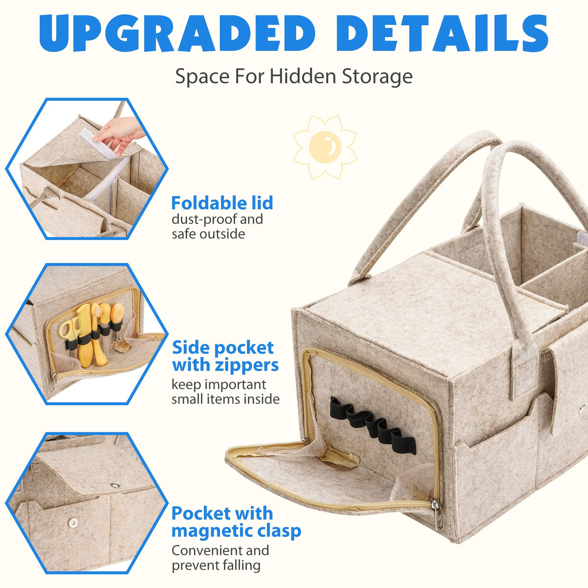 Maliton Nappy Caddy Organiser with 8 Pockets & Removable Dividers (Khaki)