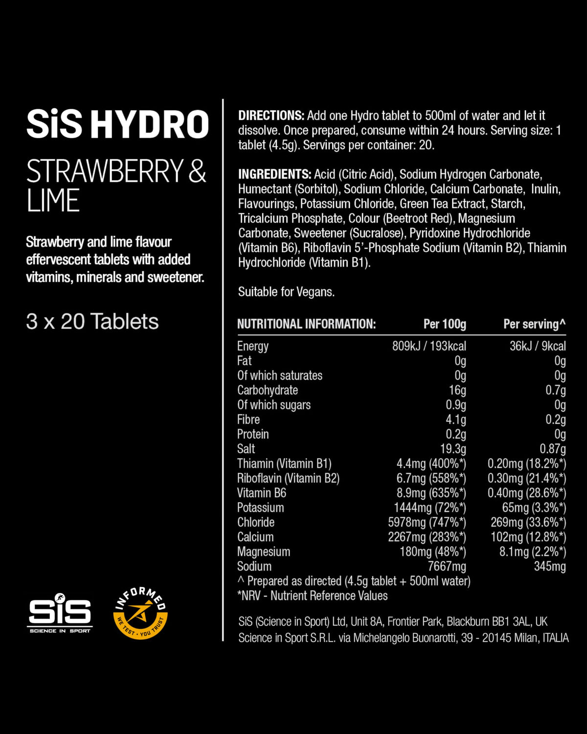 Science in Sport Hydro Electrolyte Tablets, Berry, 20 Tablets