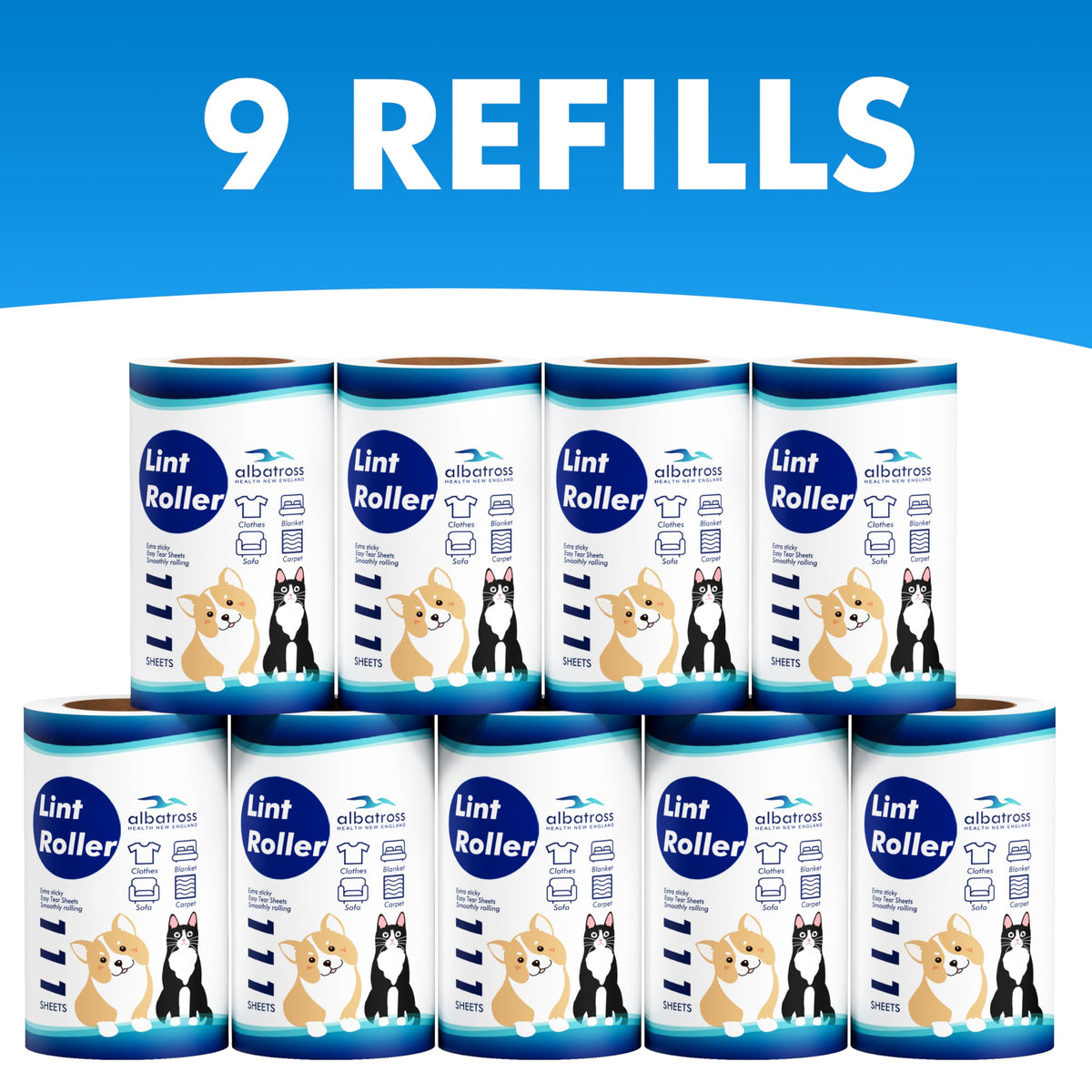 Lint Rollers 400 Sheets Lint Remover for Pet Hair, Couch, Clothes Furniture, and Carpet, 2 Handles, 4 Rolls(100 Sheets Per Roll)