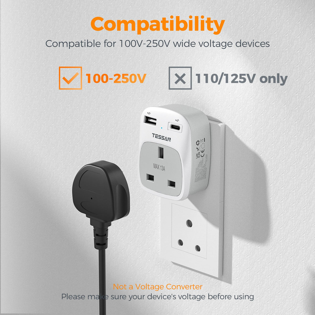 TESSAN UK to Australia Plug Adapter, Type I AU NZ Travel Adapter with USB C