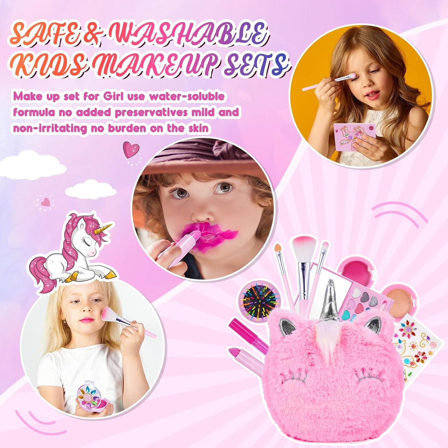 Hapikids Kids Makeup Sets, 4 5 6 Year Old Girl Gifts for 3-12 Year Olds Toys Age 4 5 6 7 8 Unicorn for Girls Make Up Set Birthday Gifts for Girls Kids Toys Pretend Unicorn