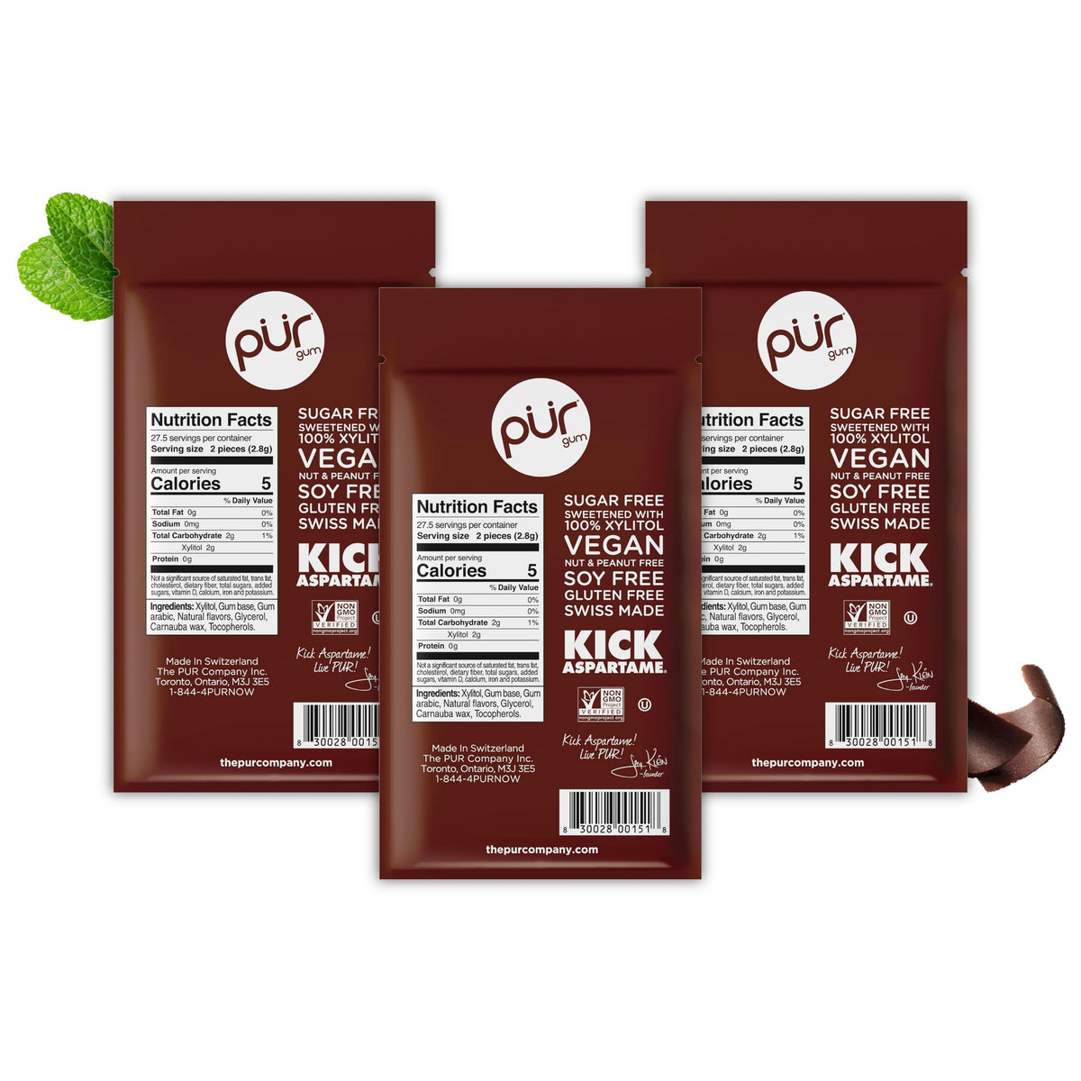PUR Gum, Spearmint, Xylitol Gum, No Artificial flavour, 55 Count