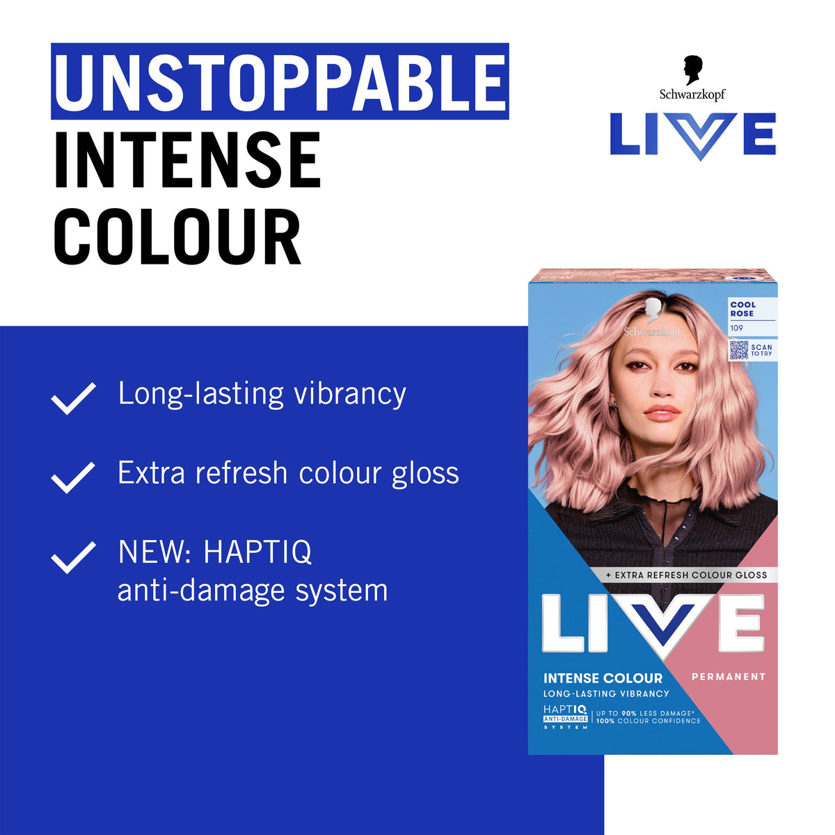 Schwarzkopf LIVE Intense Colour Hair Dye, 099 Deep Black