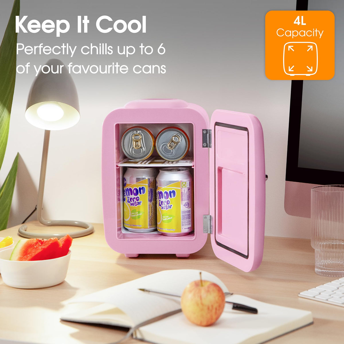 Abode Black Mini Fridge A4CLR201B 4L/6 Can Portable Thermoelectric Mini Cooler & Warmer for Drinks, Cosmetics/Makeup/Skincare, AC/DC Power, Retro Style, For Bedroom, Home, Caravan, Car